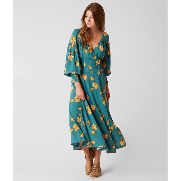 Free People Floral Printed So Sweetly Wrap Dress Juniper Combo Size Small - Picture 3 of 13